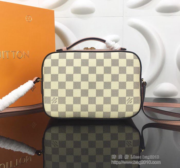 路易威登LV女包 頂級原單 N40154 N40155 Saintonge手袋 Damier Azur帆布 彩色皮革飾邊 可手提 可肩背 斜挎   ydh2697